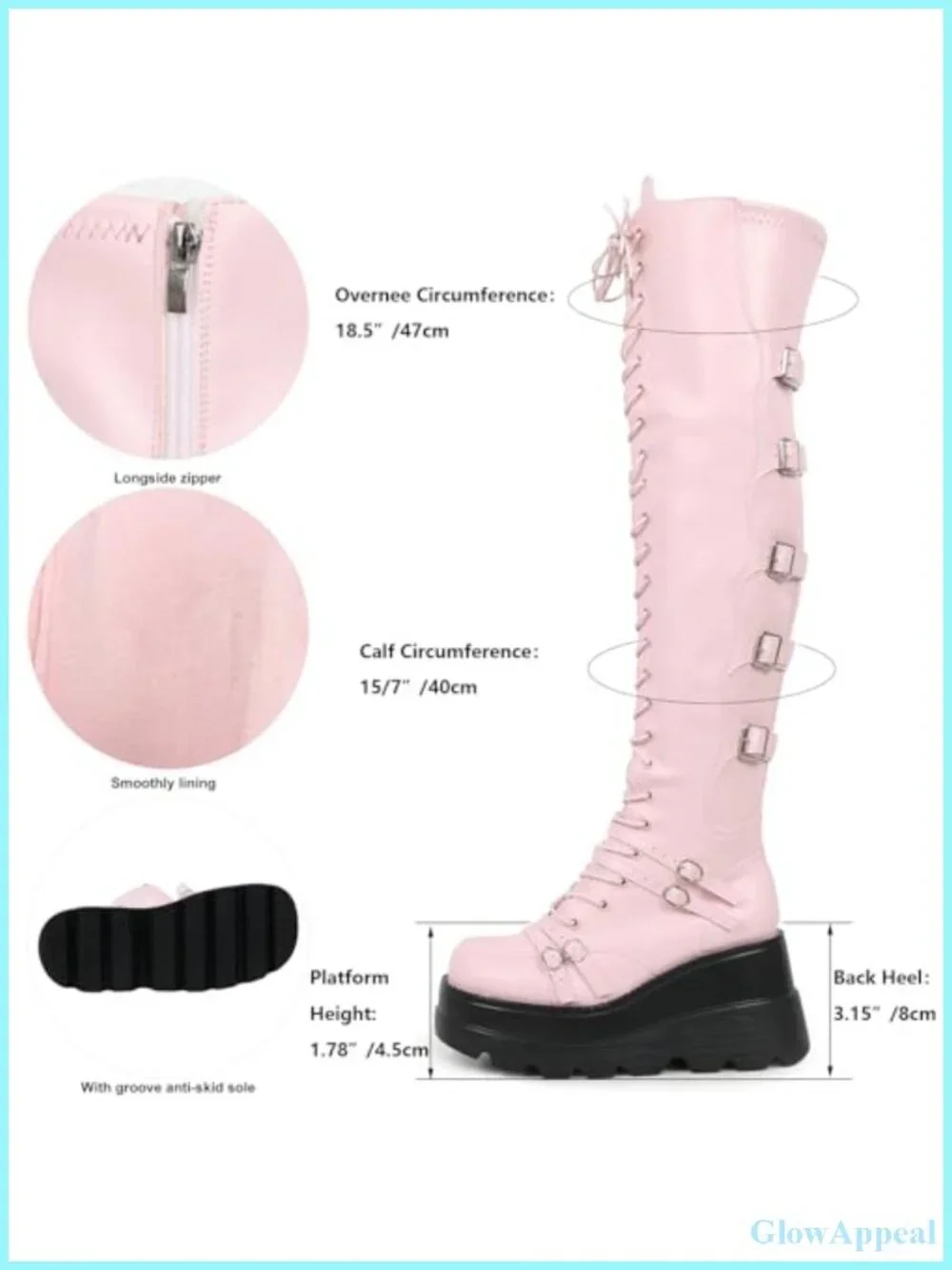 Gothic Platform Over Knee Boots for Women Chunky Heel Lace Up Side Zip Faux